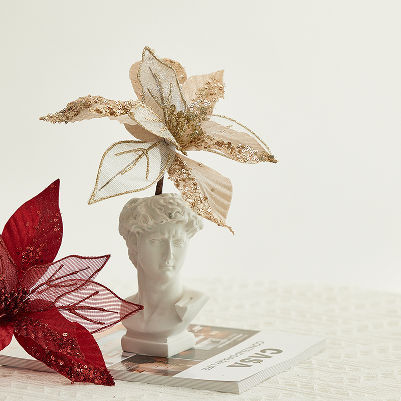 30cm flores de Navidad decoración de árbol de Navidad flores de oro de champán flores falsas flores hechas a mano flores DIY botellas de flores accesorios