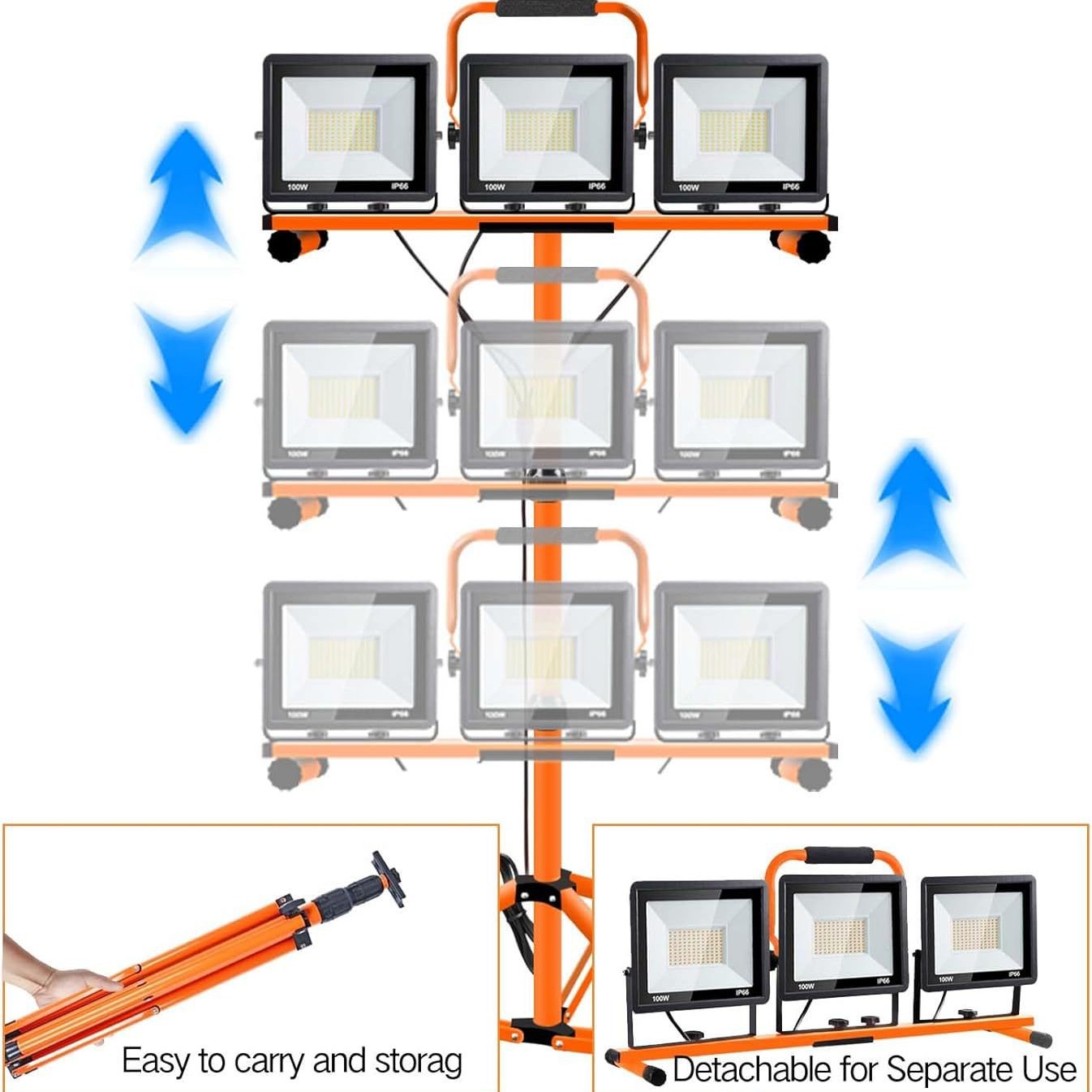 Soporte LED transfronterizo luz de trabajo luz de inundación foco al aire libre trípode móvil piso impermeable luz de inundación al aire libre