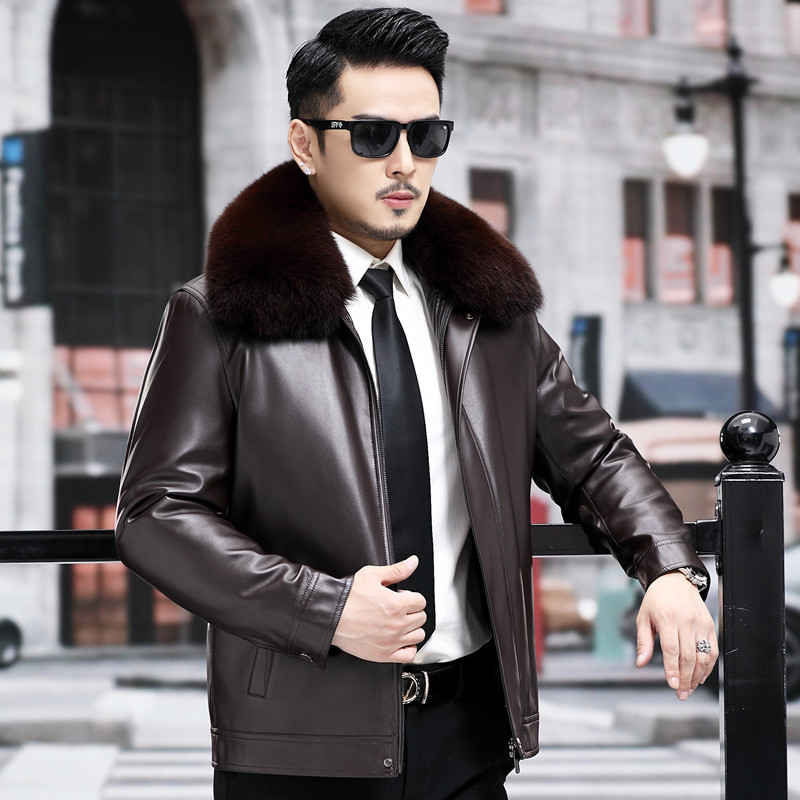 Haining genuine leather jacket men's overcoat sheepskin gold mink…