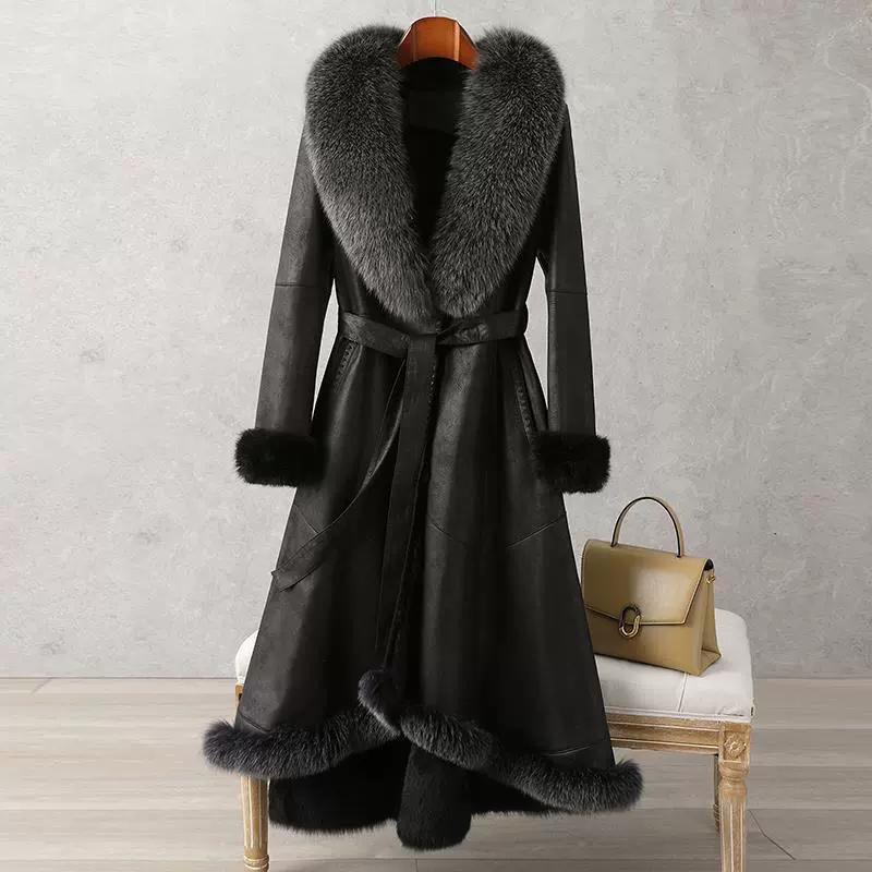 Длинная куртка, натуральная кожа, средняя длина, Slim fit