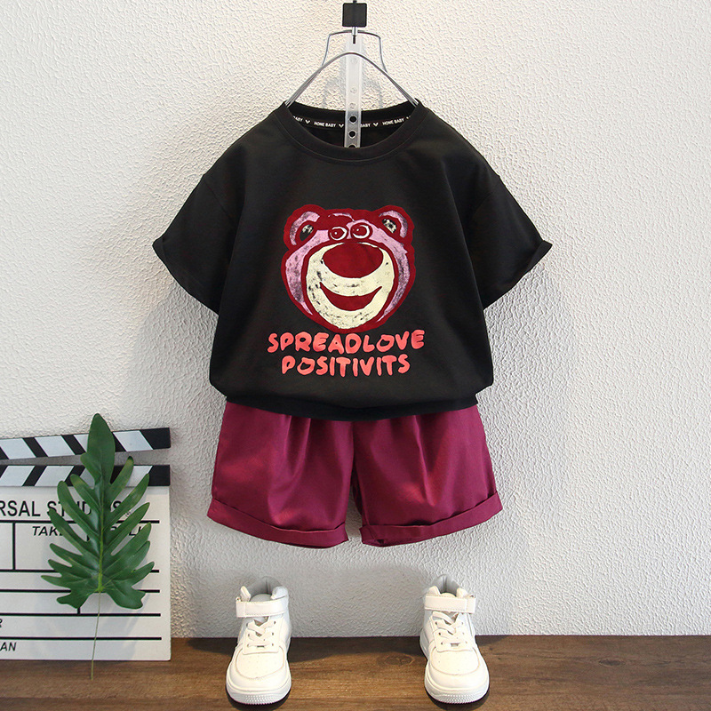 7974 Traje de manga corta de verano para niños 2025 Nuevo estilo para niños Bebé deportivo de estilo occidental Juego de dos piezas