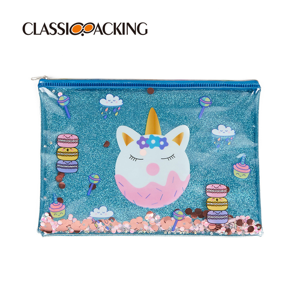 Bolsa de almacenamiento simple patrón de dibujos animados material de película suave de PVC bolsa de cremallera lápiz de cejas sombra de ojos bolsa de cepillo se puede imprimir logo