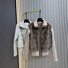 针织拼接仿水貂皮草外套女25冬季新款可拆卸袖加厚保暖夹棉短上衣