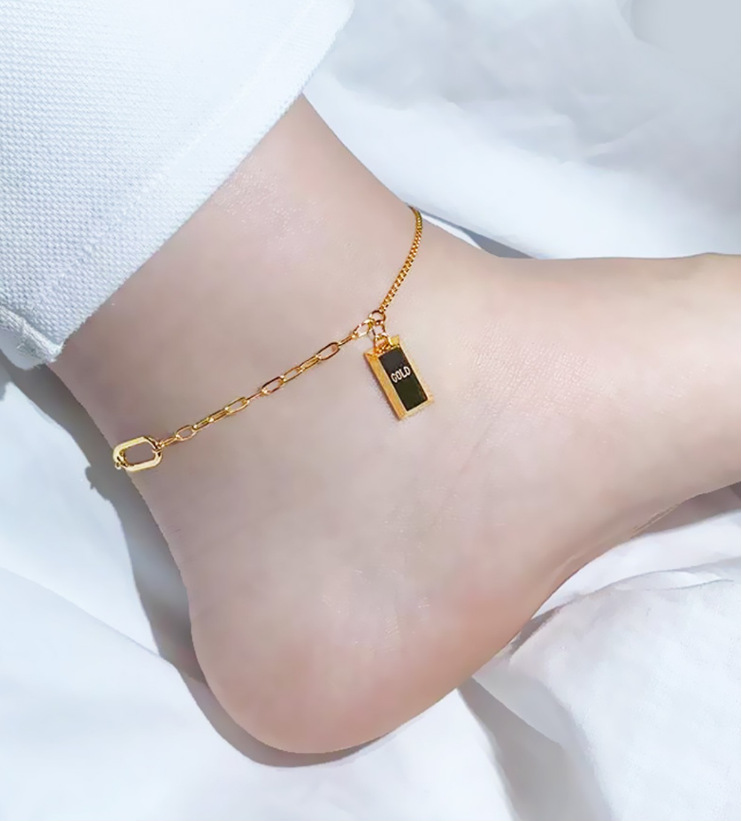 Simple New Style Titanium Steel 18k Gold Plated Square Pendant Anklet display picture 1