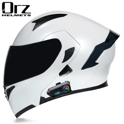 Motosiklet kaskı (dəbilqə) — motorcycle Four Seasons winter warm - pearl-white-with-black-tea-y10-bluetooth-m