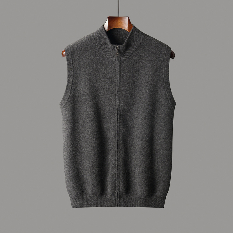 100% pure wool vest, a classic style for older men, featuring a seven-needle knit, thickened fabric, a half-high collar, a zipper, and a sleeveless design, making it a warm and comfortable top 100% pure wool vest, a classic style for older men, featuring a seven-needle knit, thickened fabric, a half-high collar, a zipper, and a sleeveless design, making it a warm and comfortable top