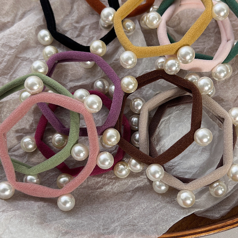 Apricot, Pink, Purple, Green, Yellow, Black Color Pearl Towel Simple Candy Color Ponytail Elastic Hair Rope