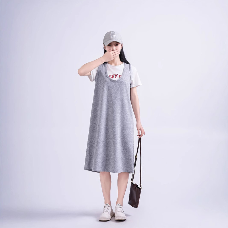 [Xintianren] Spring and Summer Maternity Skirt Popular Short-Sleeved T-Shirt + Pregnant Mother Vest Dress Two-Piece Suit