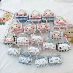 Cute children's small square bag, fashionable pearl handbag, trendy and versatile chain cross-body bag, girl's coin shoulder bag