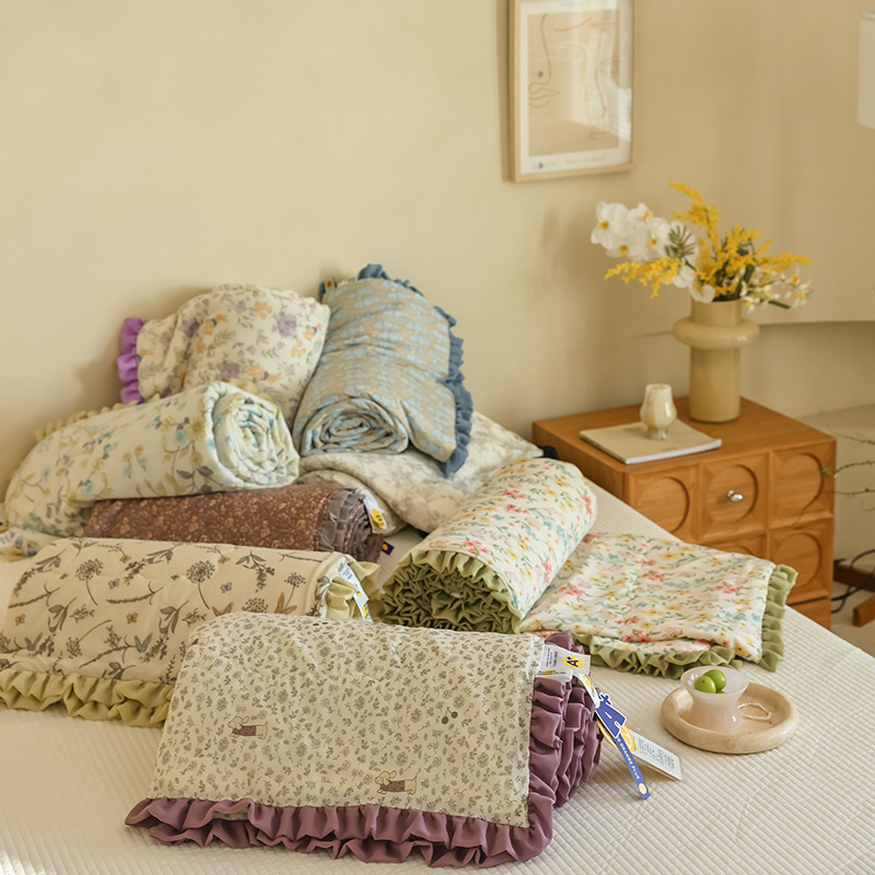 小冰橙韩版小碎花凉感丝花边款夏被单双人被芯凉感空调被午休薄被