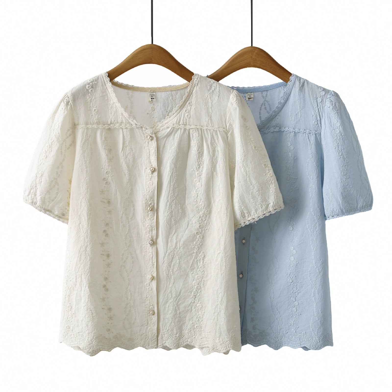 Большие размеры, рубашка в западном стиле из чистого хлопка с вышивкой, женская летняя новая рубашка с французским кружевом для полных MM, уменьшающая возраст, утягивающий топ с короткими рукавами 320