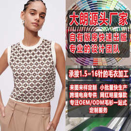 春夏小背心欧美印花套头针织衫 毛衣加工厂定制 来图来样打版定做