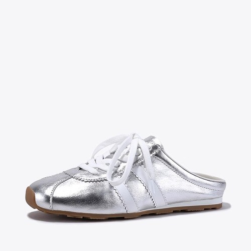 2025 New Style Fashionable Versatile Soft Sole Slimming Women's Silver Colorway Shoes Trendy Fashion Ballet Flat Shoes