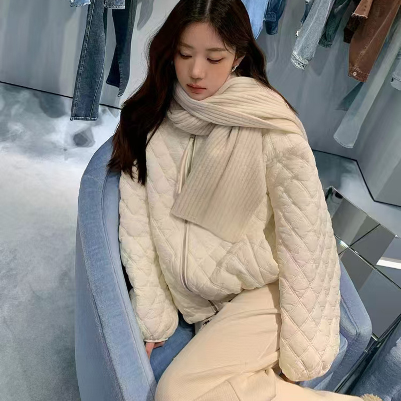 宽松大码加厚棉服韩版秋冬防风软糯保暖菱格拉链羽绒棉衣女外套|undefined