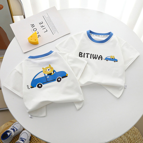 Children's short-sleeved summer pure cotton new boys' T-shirts Korean style girls half-sleeved one-piece baby tops children's clothing wholesale