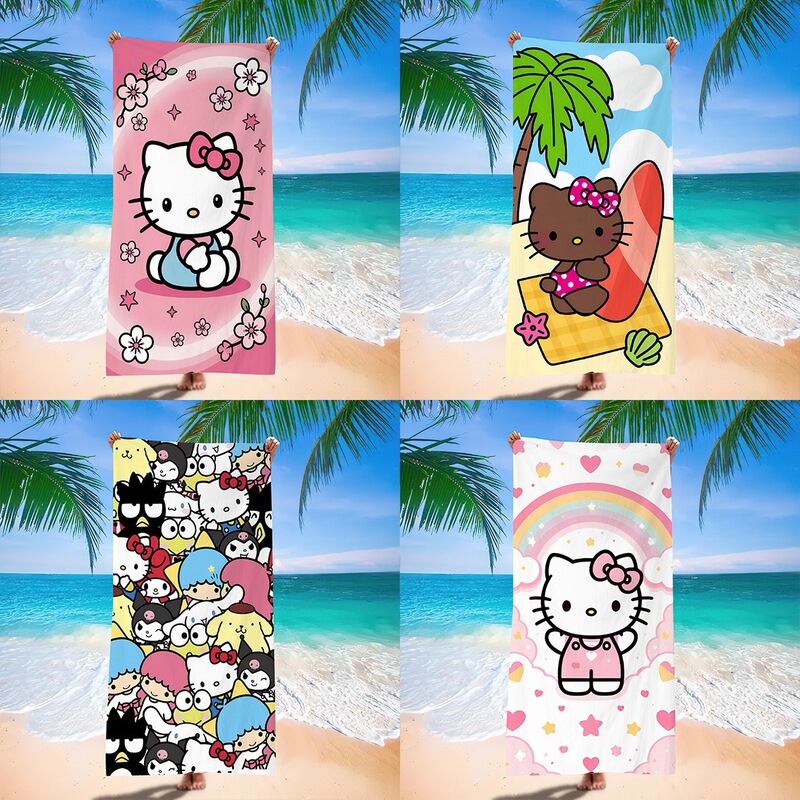 Cross-Border Wholesale Cartoon Sanrio Beach Towel, Quick-Drying and Water-Absorbent Beach Bath Towel, Ultra-Fine Fiber Printed Soft Towel