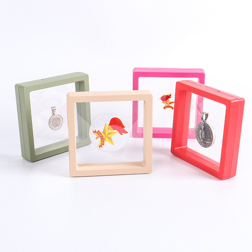 Colorful PE film floating packaging box, transparent jewelry nail art box, badge ring commemorative coin display drawer box