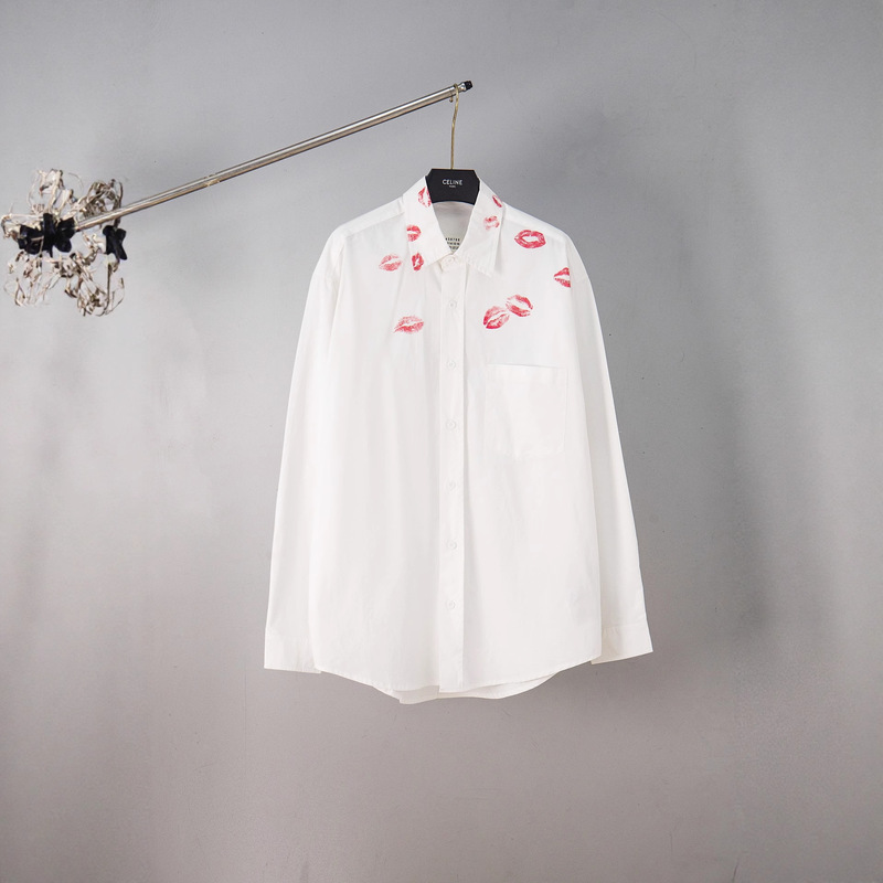 Cross-Border Maison Margiela Mm6 Loose Letter Men's and Women's Printed Long-Sleeved Shirt Shirt