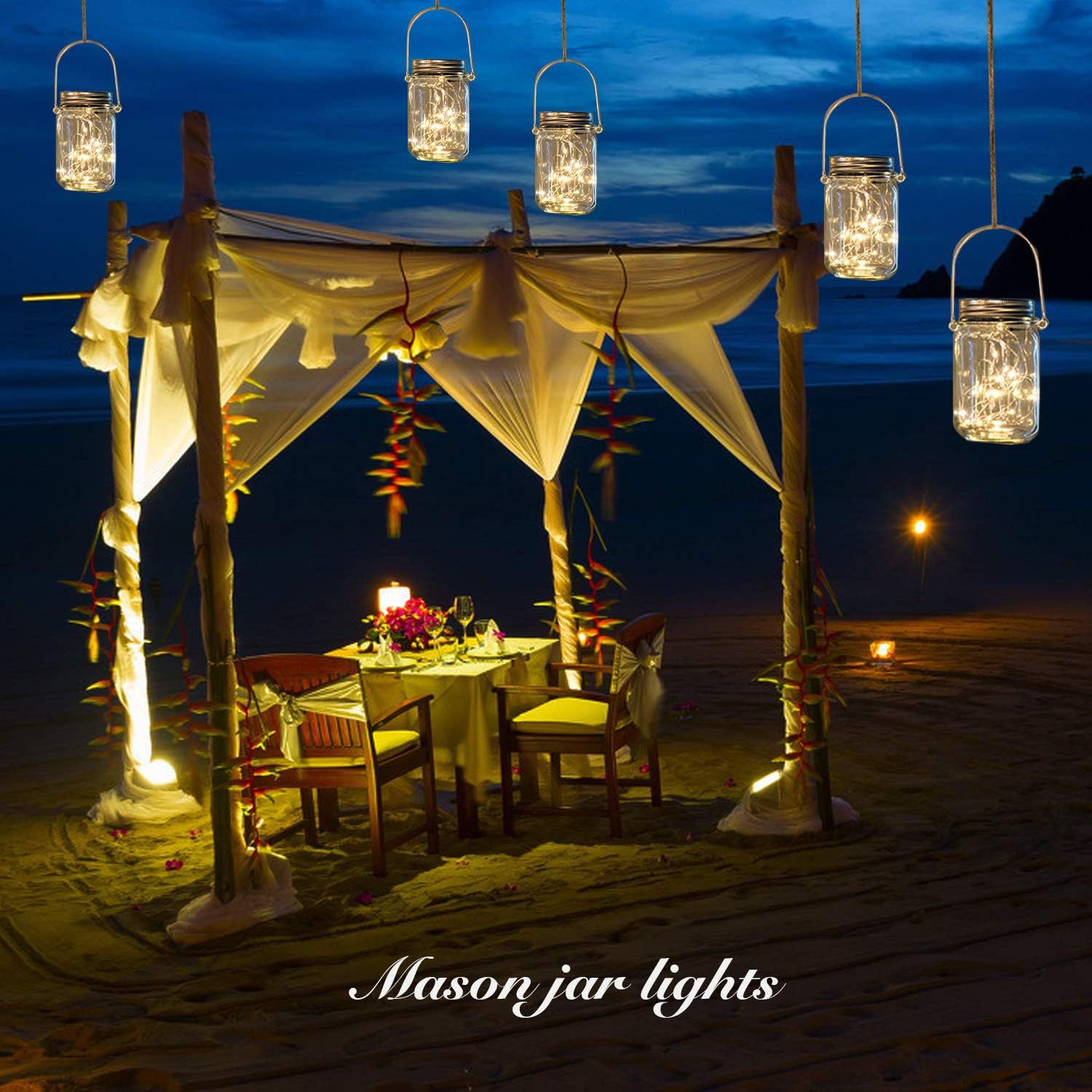 Amazon solar Mason puede cubrir luces de cadena de alambre de cobre 20LED hogar creativo al aire libre impermeable luces decorativas LED cadena