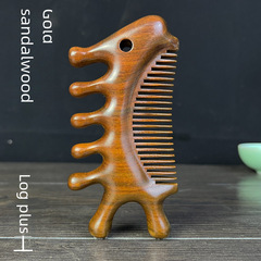 Gold Silk Sandalwood Vermilion Vermilion Bird Massage Comb for Head, Neck, Nose Bridge, Cheeks, and Hair - Three-in-One Multi-Function Wood Comb for Both Men and Women