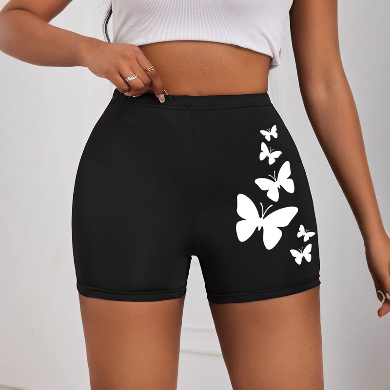 European and American Foreign Trade Independent Station Fashion Leisure Yoga Sports Riding Elastic Butterfly Printed Shorts for Women