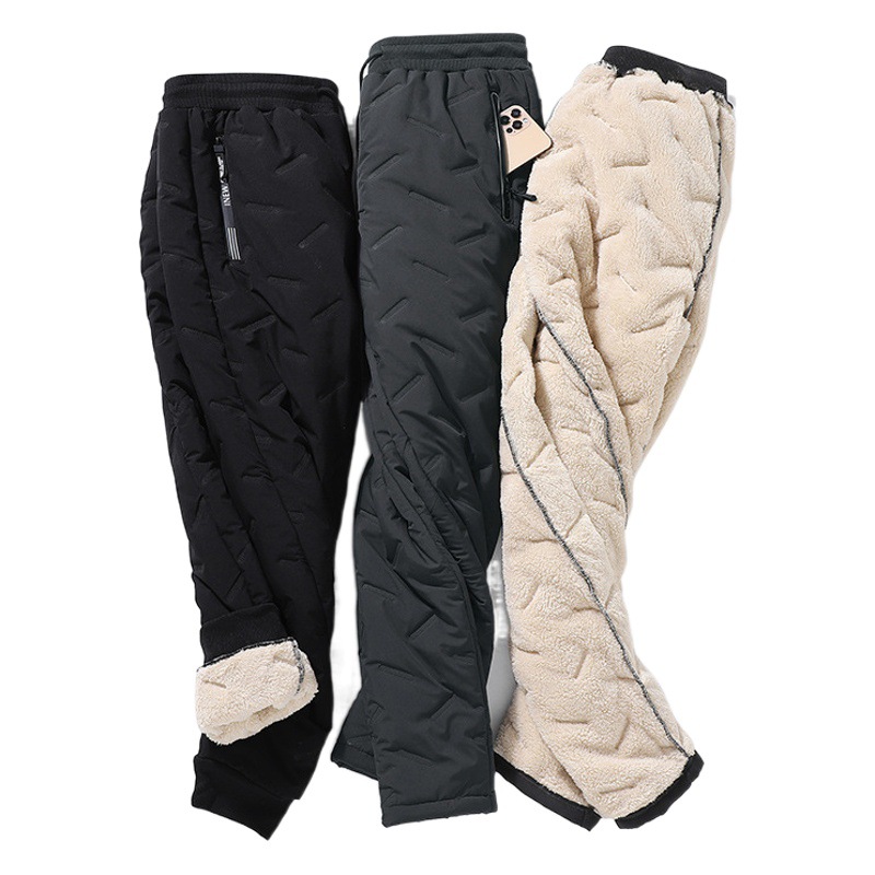Factory direct lamb down down cotton pants men's winter plus velvet padded loose large size windproof warm pants