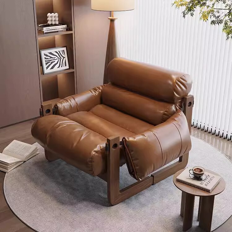 Middle Ancient Style Jersey Chair Leisure Chair Balcony Single Lazy Sofa Recliner Living Room Sleepable Solid Wood Sofa