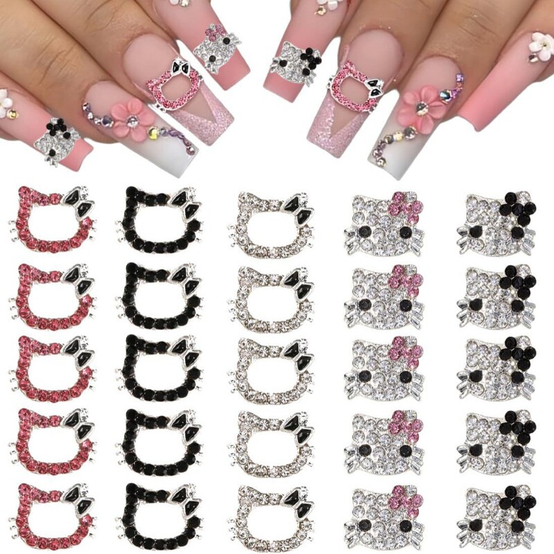 Cross-Border Nail Art Accessories Japanese Cartoon Hello Kitty Alloy Full Diamond Cute Alloy Cat DIY Nail Rhinestone Decorations