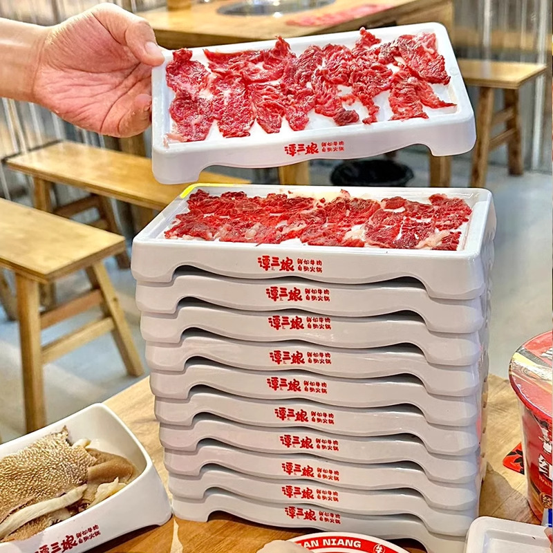 Platos de melamina de carne asada red roja de carne plana tienda de olla caliente comercial de carne de res Chaoshan especial plato rectangular superposición