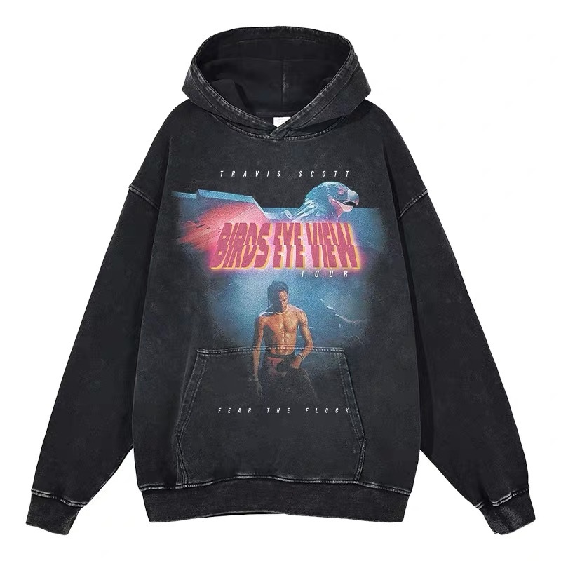 Eminem Travis Scott Tupac XXX American Hip Hop Rap Vintage Imprint Water Washed Hooded Sweater