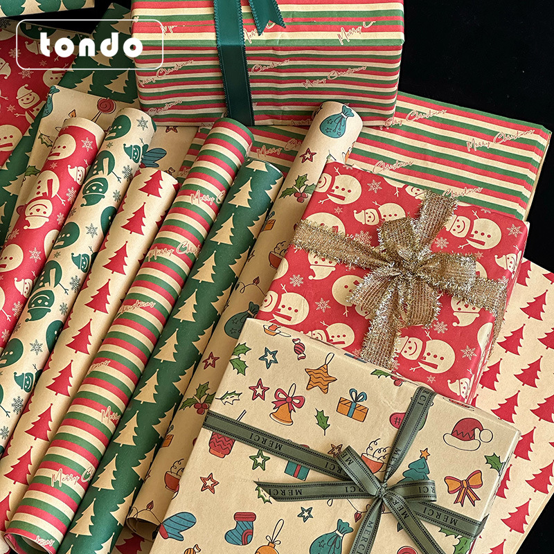 Papel de Regalo para Navidad de Papel Kraft Decorativo para Regalos y Manzanas