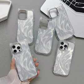 适用于型号iphone16可爱猫耳朵羽纱彩银色透明兔耳朵手机壳保护套