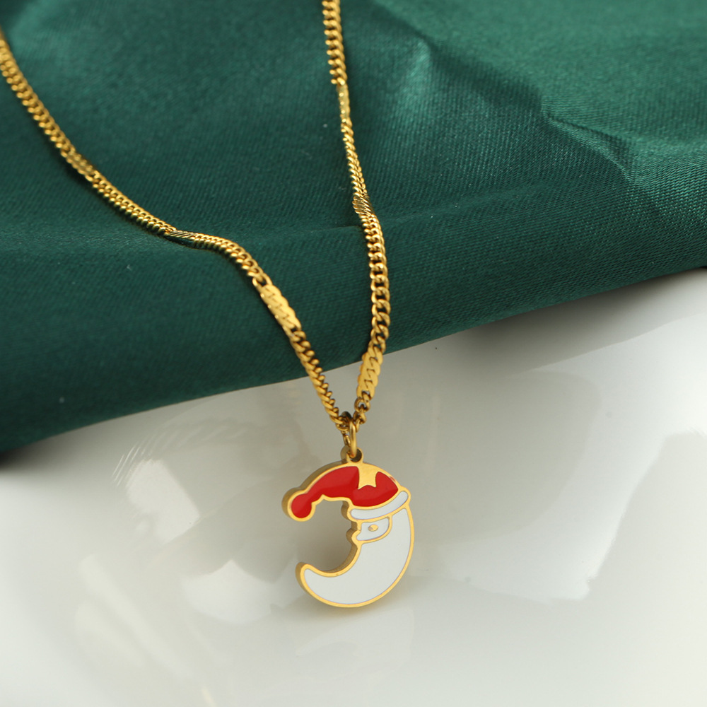 Stone-Free Inlay Material Pendant Necklace Classification PVD Coated Real Gold Plated Santa Claus Gingerbread Moon 316L Stainless Steel Nordic Style Classic Style Waterproof Non Tarnish Surgical Steel 316L Stainless Steel Pendant Necklace