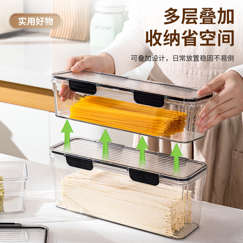 Caja de almacenamiento multifuncional de fideos de grado alimenticio, caja de sellado de granos domésticos de cocina, caja de almacenamiento de plástico transparente de gran capacidad