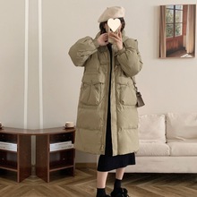 韩版牛角扣中长款羽绒服女2023年冬季新款泡芙感收腰加厚保暖外套