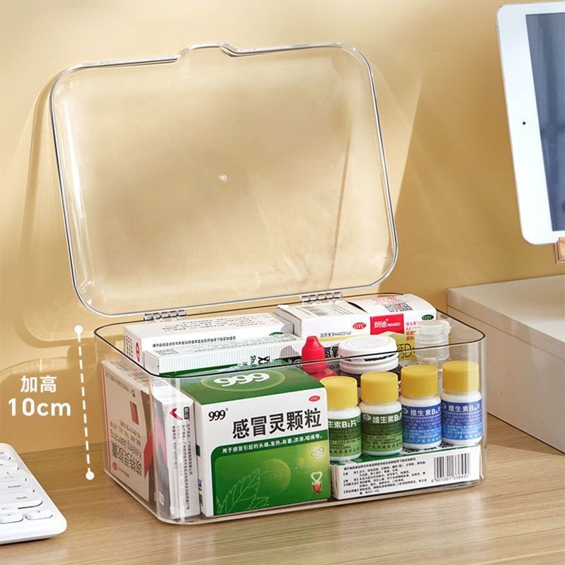 Medicine box family first aid large capacity transparent student dormitory dustproof medical and epidemic prevention drug storage box with lid