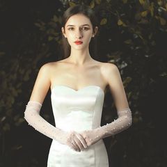 Handmade Pearl Long-Sleeve Full Finger Net Bridesmaid Gloves White Wedding Dress Thin Finger Gloves Accessory