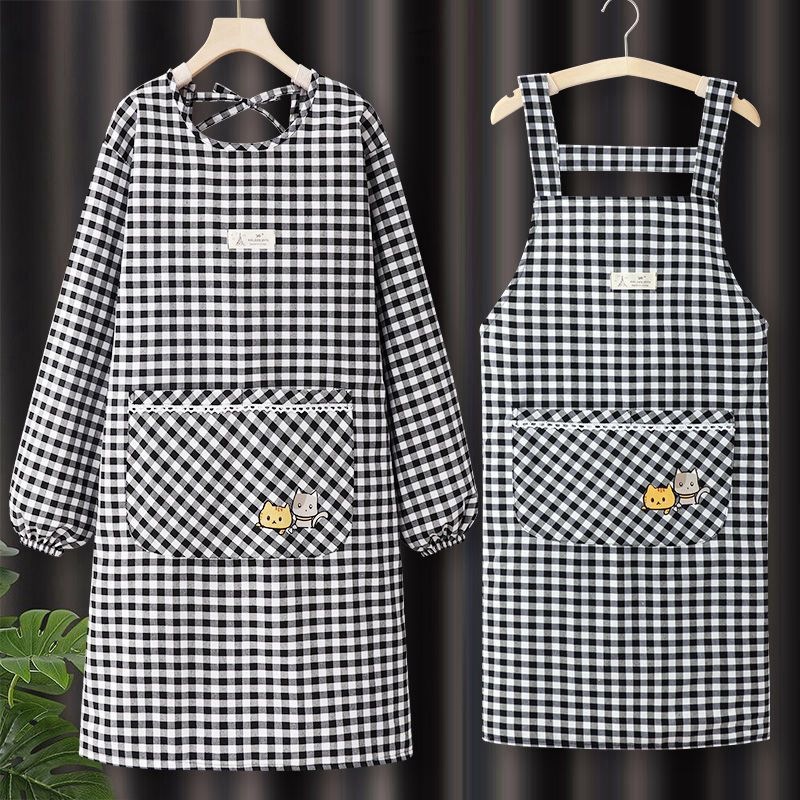 Korean-style long-sleeve internet-famous apron for women, home kitchen cooking coverall, waterproof and breathable, suitable for restaurant workwear