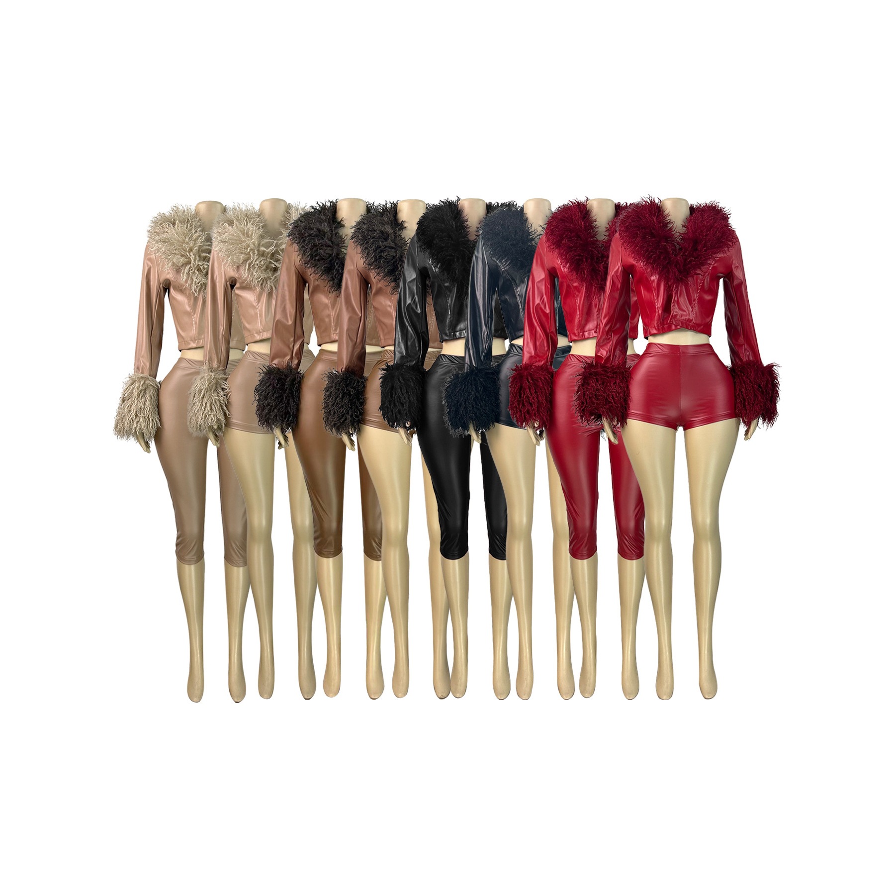 Hr25065 European and American Fashion Women's Sexy Stretch Leather Hip-Hugging Hot Pants Shorts Cropped Pants (Fixed Price)