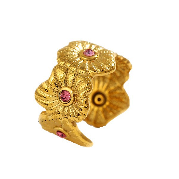 Anillo de acero inoxidable de alta calidad ligero y lujoso, anillo de zircon rosa pálido incrustado en titanio para mujeres no se desvanece
