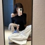 辣妹长袖露肩修身t恤