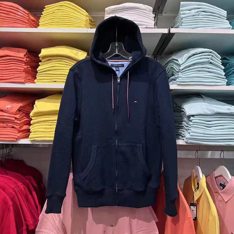 Purchasing Agent for Autumn and Winter New Tommy Sweatshirt Men's Hoodie Cardigan Tommy Men's Sweatshirt Pure Color Casual