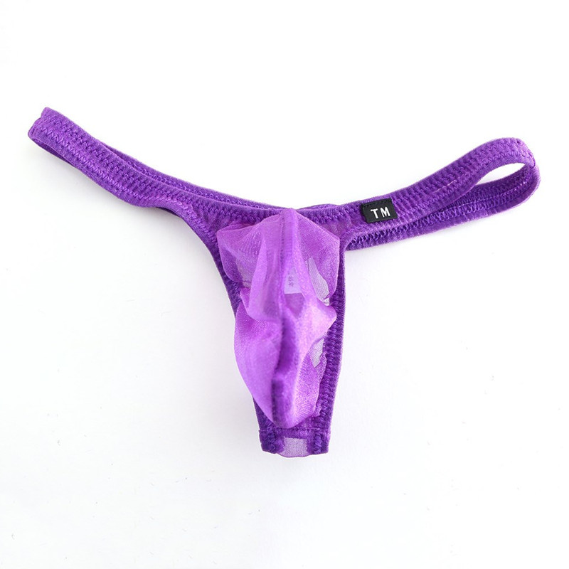 New Men's Pocket Sexy G-string Gauze High Elastic Perspective Exposure Transparent G-string Gauze Underwear T-pants