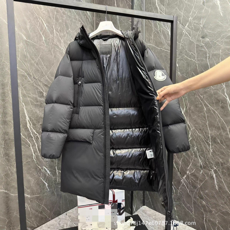 Moncler Large Logo Patch down Jacket m Brand Large Pocket Long Matte Finish Unisex Hanover Coat High Quality