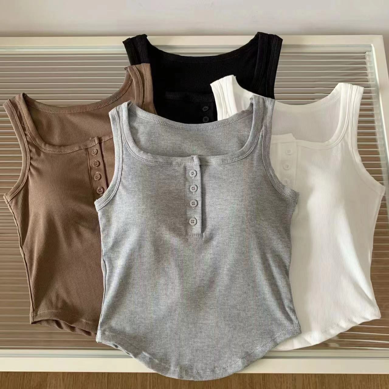 순수 스파이스 소녀 버튼 조끼 여성의 섹시한 내부 넓은 어깨 아름다운 뒷면 짧은 탑 외부 속옷 튜브 탑