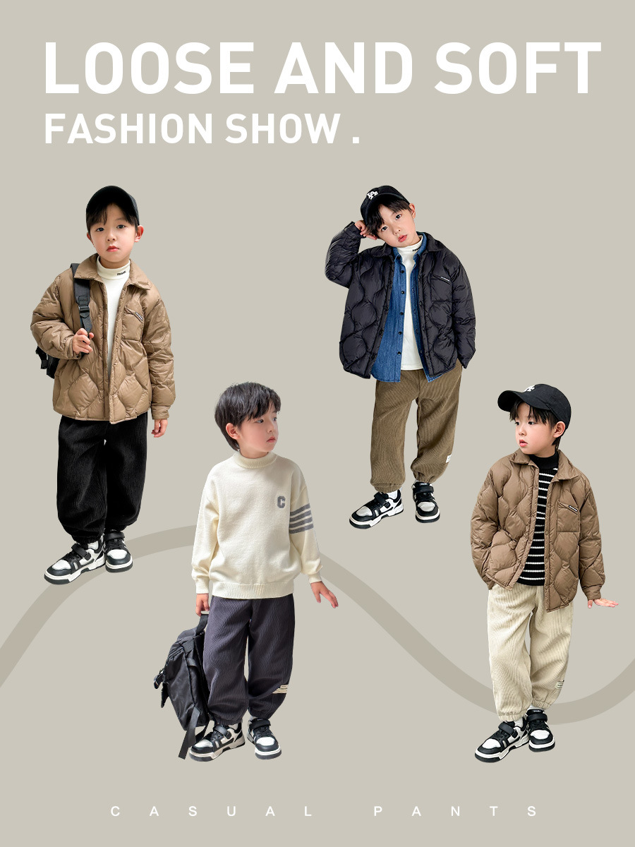 Zuoxi Kidsren's Clothing Boys' Velvet Pants Spring & Fall Casual Pants 2025 New Kidsren's All-In-One Velvet Corduroy Pants