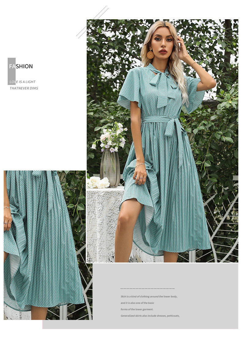 summer new style short-sleeved lace-up pleated dress NSYYF61515