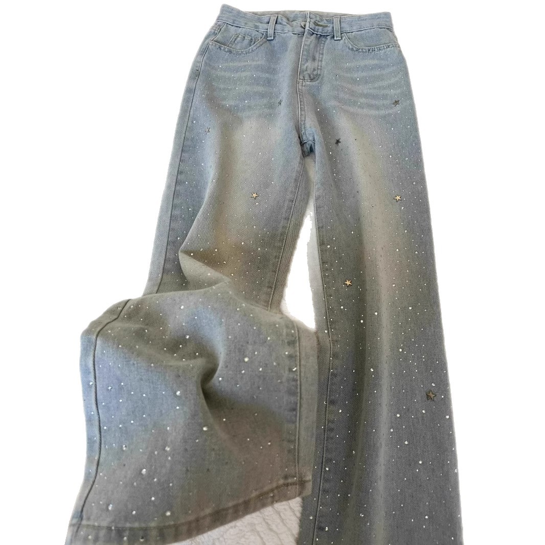 Light Blue Wide-Leg Jeans – High Waist Flattering Trousers With Diamond Shimmer (S-2XL, Day-to-Night Staple)_mkmklike.com