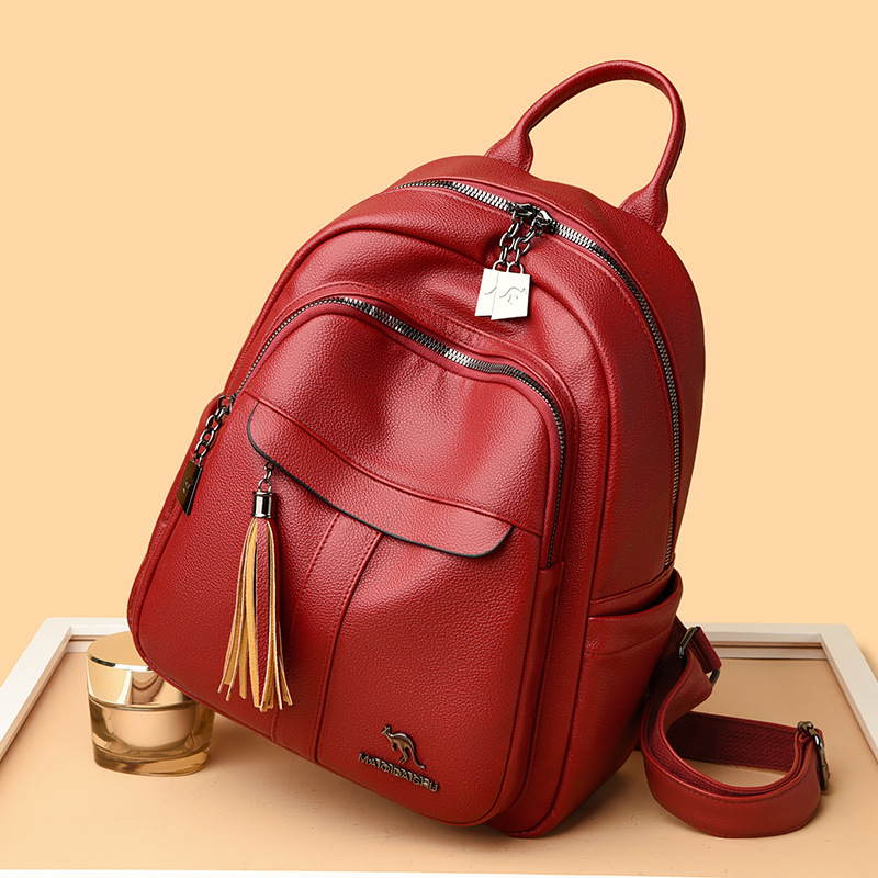 2024 New Street Trend Fashion PU Soft Leather Women's Large Capacity Backpack Travel Bag Tassel Design_voghion.com