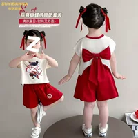 Костюм Nezha для маленькой девочки, модный летний стиль 2025, новые шорты с короткими рукавами и бантом, AliExpress